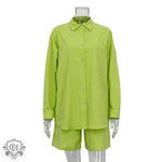 Solid Color Long Sleeve Shirt Shorts Set - Quality Home Clothing | Beauty