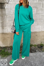 Solid Color Pullover Top and Cargo Pants Set - Lapis / S / 65% Polyester + 35% Cotton - Two Piece Sets/Pant Sets