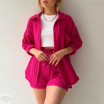 Spring Summer Casual Solid Color Shirt Shorts Two Piece Set Women - Quality Home Clothing| Beauty