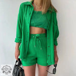 Spring Summer Casual Solid Color Shirt Shorts Two Piece Set Women - Quality Home Clothing| Beauty