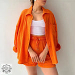 Spring Summer Casual Solid Color Shirt Shorts Two Piece Set Women - Quality Home Clothing| Beauty