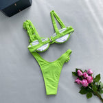 Solid Color 3D Floral Bikini - QH Clothing