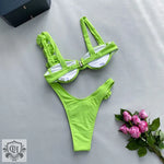 Solid Color 3D Floral Bikini - QH Clothing