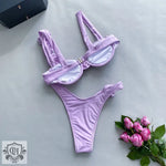 Solid Color 3D Floral Bikini - QH Clothing