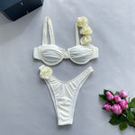 Solid Color 3D Floral Bikini - QH Clothing