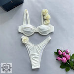 Solid Color 3D Floral Bikini - QH Clothing