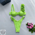 Solid Color 3D Floral Bikini - QH Clothing