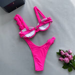 Solid Color 3D Floral Bikini - QH Clothing