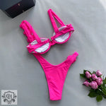 Solid Color 3D Floral Bikini - QH Clothing