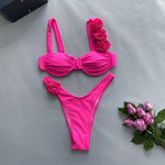 Solid Color 3D Floral Bikini - QH Clothing