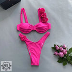 Solid Color 3D Floral Bikini - QH Clothing