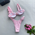 Solid Color 3D Floral Bikini - QH Clothing