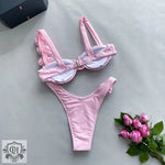 Solid Color 3D Floral Bikini - QH Clothing