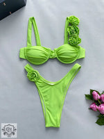 Solid Color 3D Floral Bikini - QH Clothing