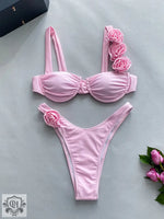 Solid Color 3D Floral Bikini - QH Clothing