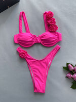 Solid Color 3D Floral Bikini - QH Clothing