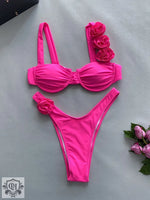 Solid Color 3D Floral Bikini - QH Clothing