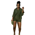 Solid Colour Batwing Two-Piece Set - S / Dark Green - Clothing