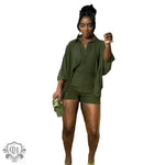 Solid Colour Batwing Two-Piece Set - S / Dark Green - Clothing