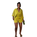 Solid Colour Batwing Two-Piece Set - S / Yellow - Clothing