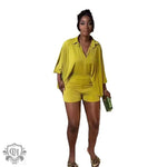 Solid Colour Batwing Two-Piece Set - S / Yellow - Clothing