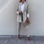 Solid Colour Blazer & Trousers Set - Clothing