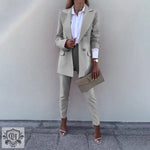 Solid Colour Blazer & Trousers Set - Clothing