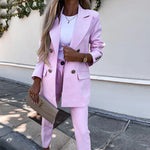 Solid Colour Blazer & Trousers Set - Clothing