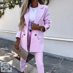 Solid Colour Blazer & Trousers Set - Clothing