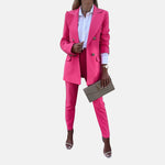 Solid Colour Blazer & Trousers Set - S / Coral Red - Clothing