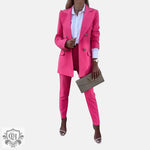 Solid Colour Blazer & Trousers Set - S / Coral Red - Clothing