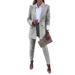 Solid Colour Blazer & Trousers Set - S / Gray - Clothing