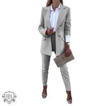 Solid Colour Blazer & Trousers Set - S / Gray - Clothing