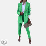 Solid Colour Blazer & Trousers Set - S / Green - Clothing