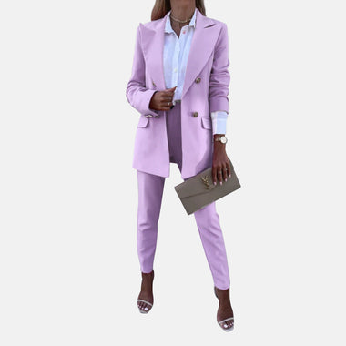 Solid Colour Blazer & Trousers Set - Clothing