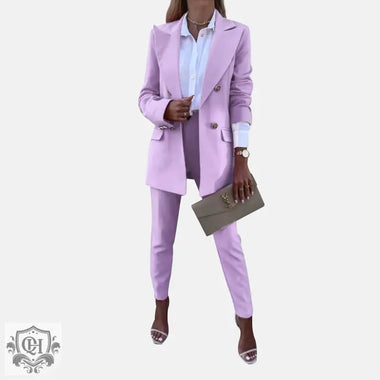 Solid Colour Blazer & Trousers Set - Clothing