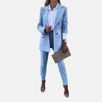 Solid Colour Blazer & Trousers Set - S / skyblue - Clothing