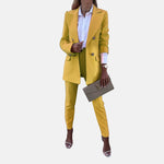 Solid Colour Blazer & Trousers Set - S / Yellow - Clothing