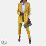 Solid Colour Blazer & Trousers Set - S / Yellow - Clothing