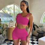 Solid Colour Hip Rise Short Set - Clothing