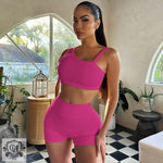 Solid Colour Hip Rise Short Set - Clothing