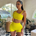 Solid Colour Hip Rise Short Set - Clothing