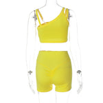 Solid Colour Hip Rise Short Set - Clothing