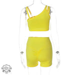 Solid Colour Hip Rise Short Set - Clothing