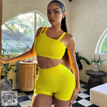 Solid Colour Hip Rise Short Set - Clothing