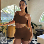 Solid Colour Hip Rise Short Set - S / Brown - Clothing