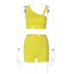 Solid Colour Hip Rise Short Set - S / Yellow - Clothing