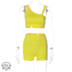 Solid Colour Hip Rise Short Set - S / Yellow - Clothing