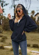 Solid Colour Hooded Loose Sweater Coat - QH Clothing