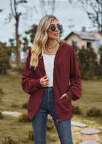 Solid Colour Hooded Loose Sweater Coat - QH Clothing